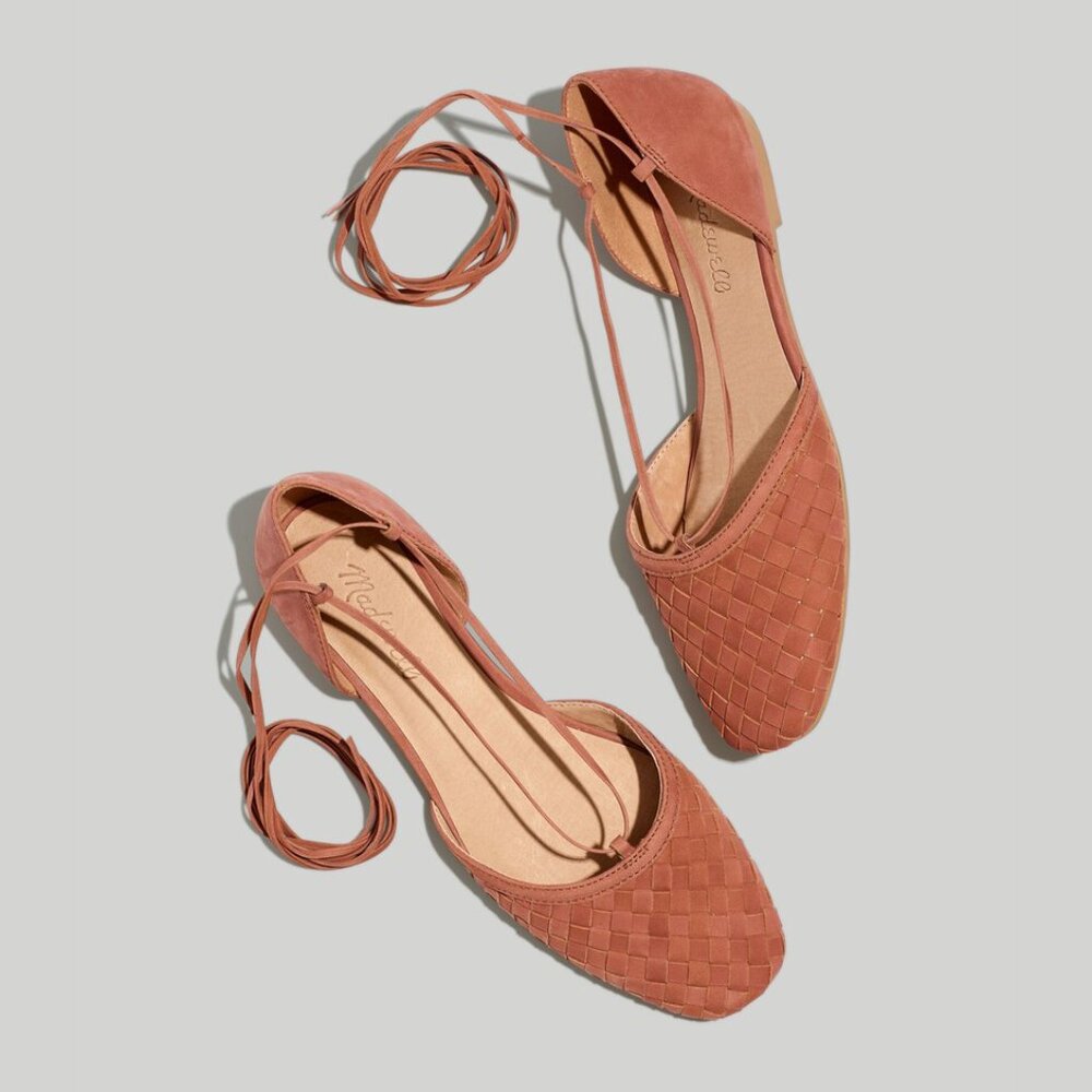 Madewell The Celina Lace-Up Ballerina Flat in Woven Nubuck Size 10